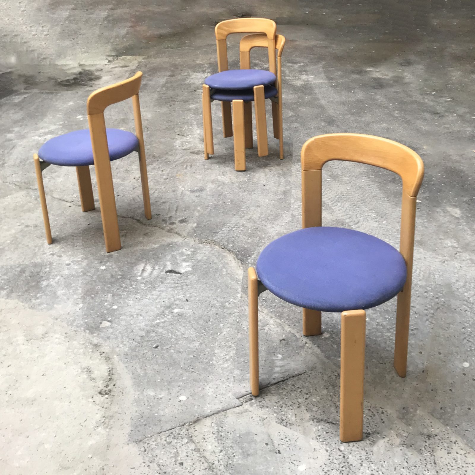 Set of 4 Bruno Rey’s chairs for Kusch and co. Upholstered mid century chairs. Swiss design