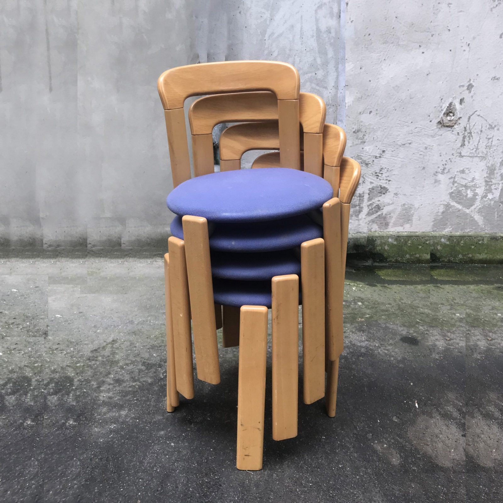 Set of 4 Bruno Rey’s chairs for Kusch and co. Upholstered mid century chairs. Swiss design