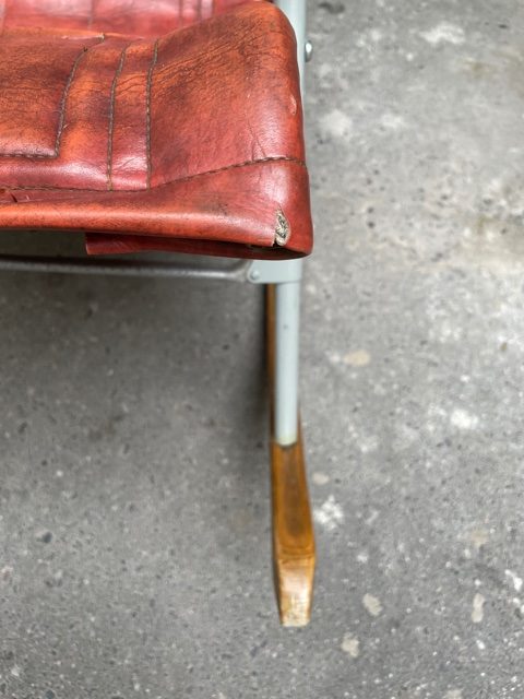 Takashi Nii red folding rocking modernist leather chair chrome vintage warsaw