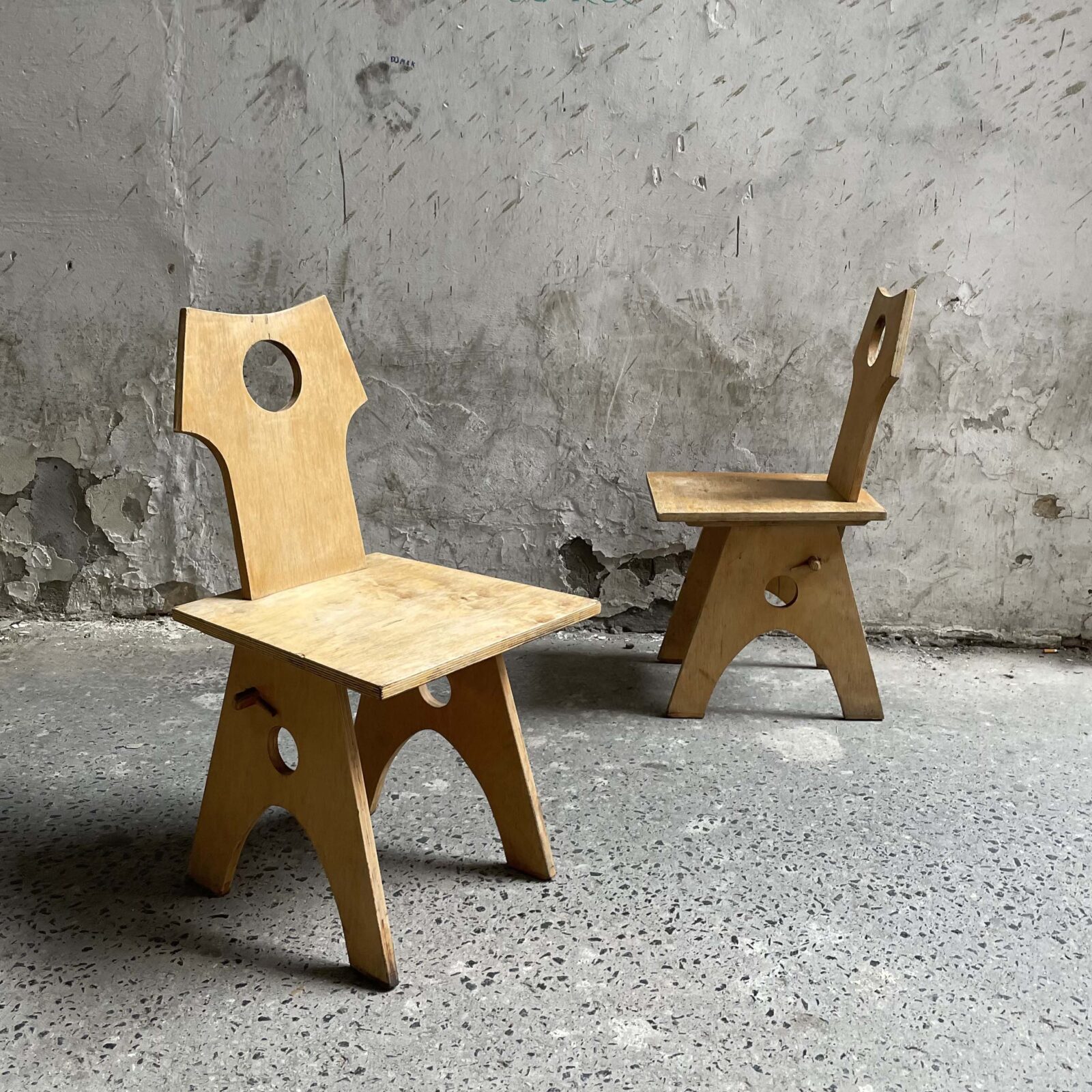 plywood chair mid century hole