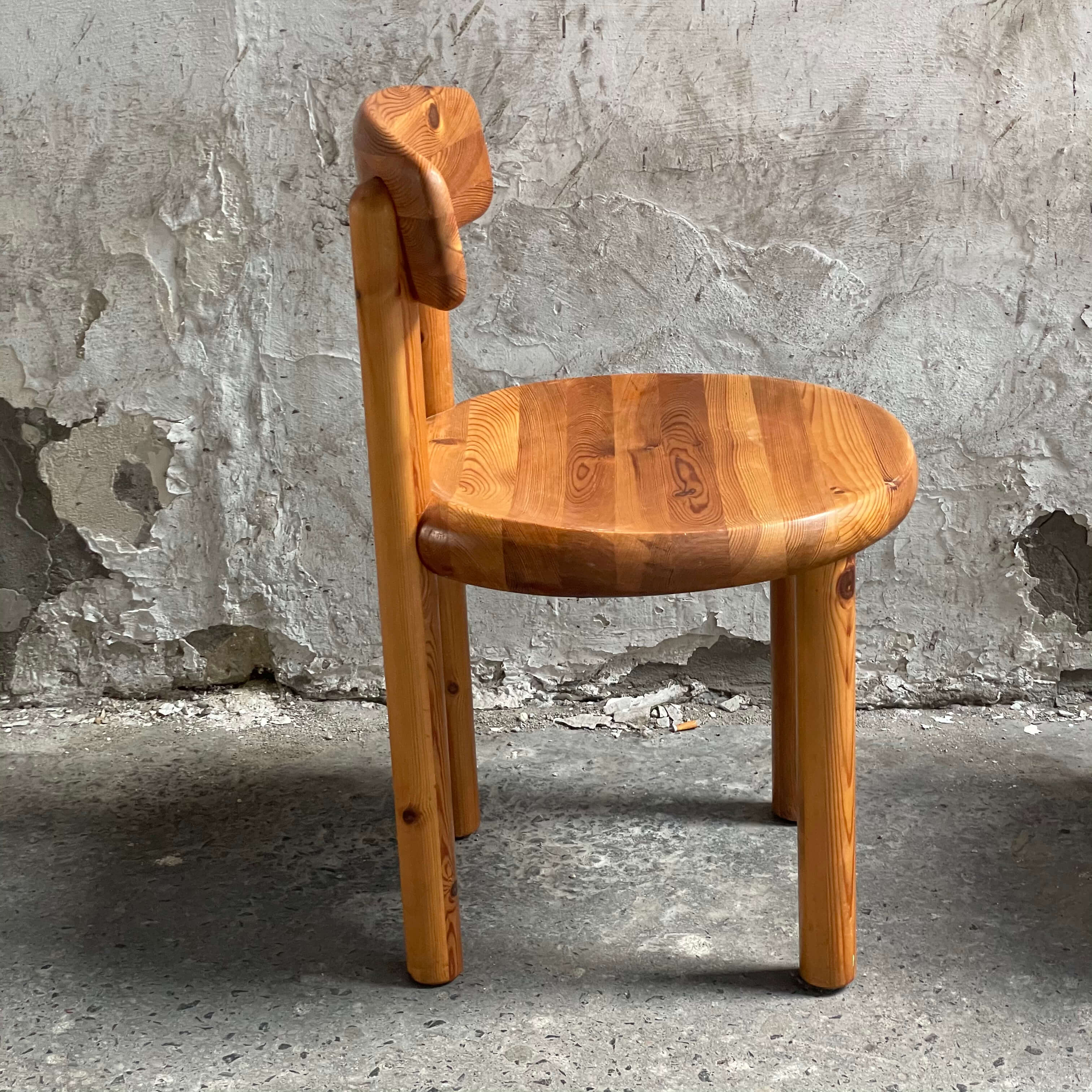 rainer daumiller round brutalist pine chair adjustable back side