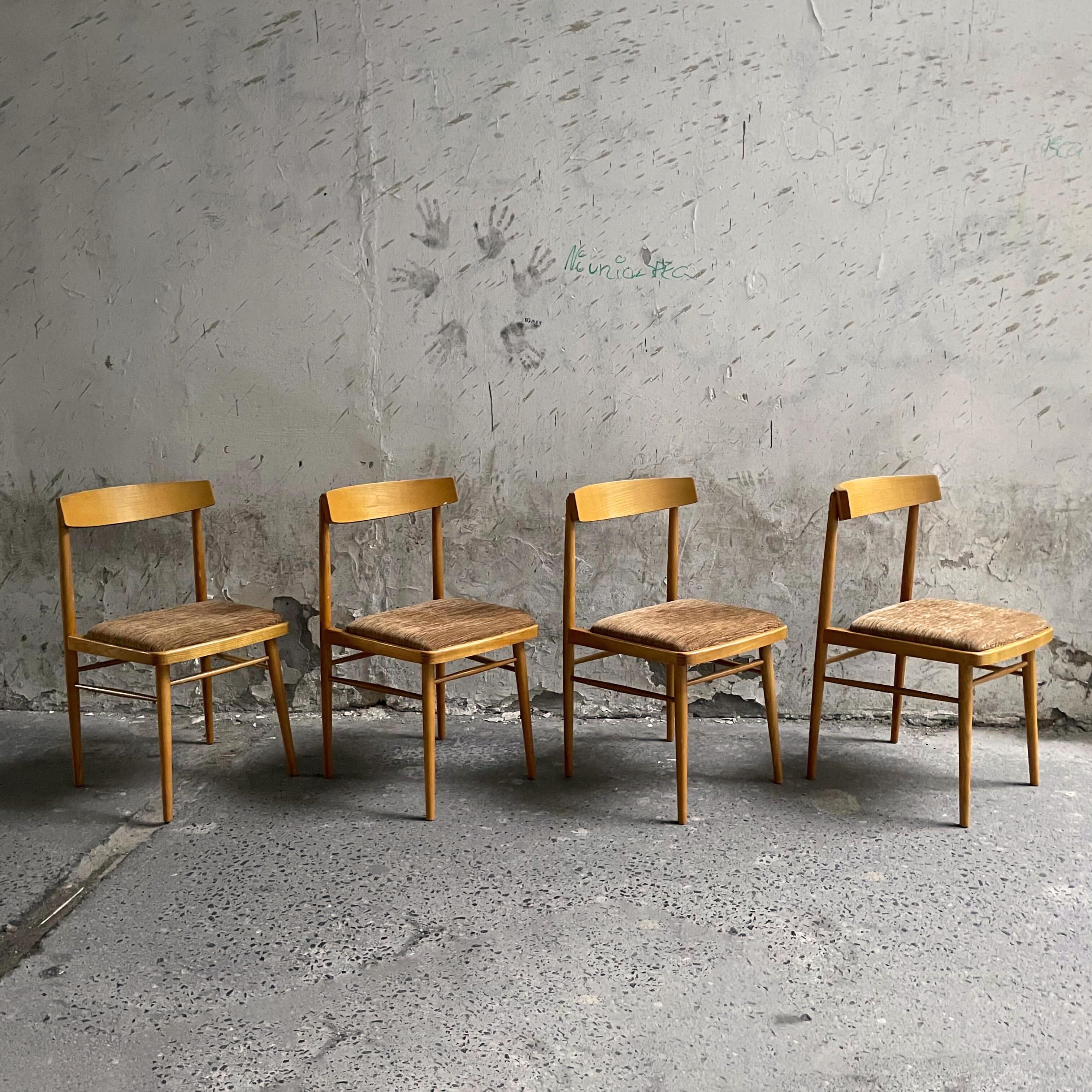 set of 4 miroslav navratil mid century chairs ton czechoslovakia s