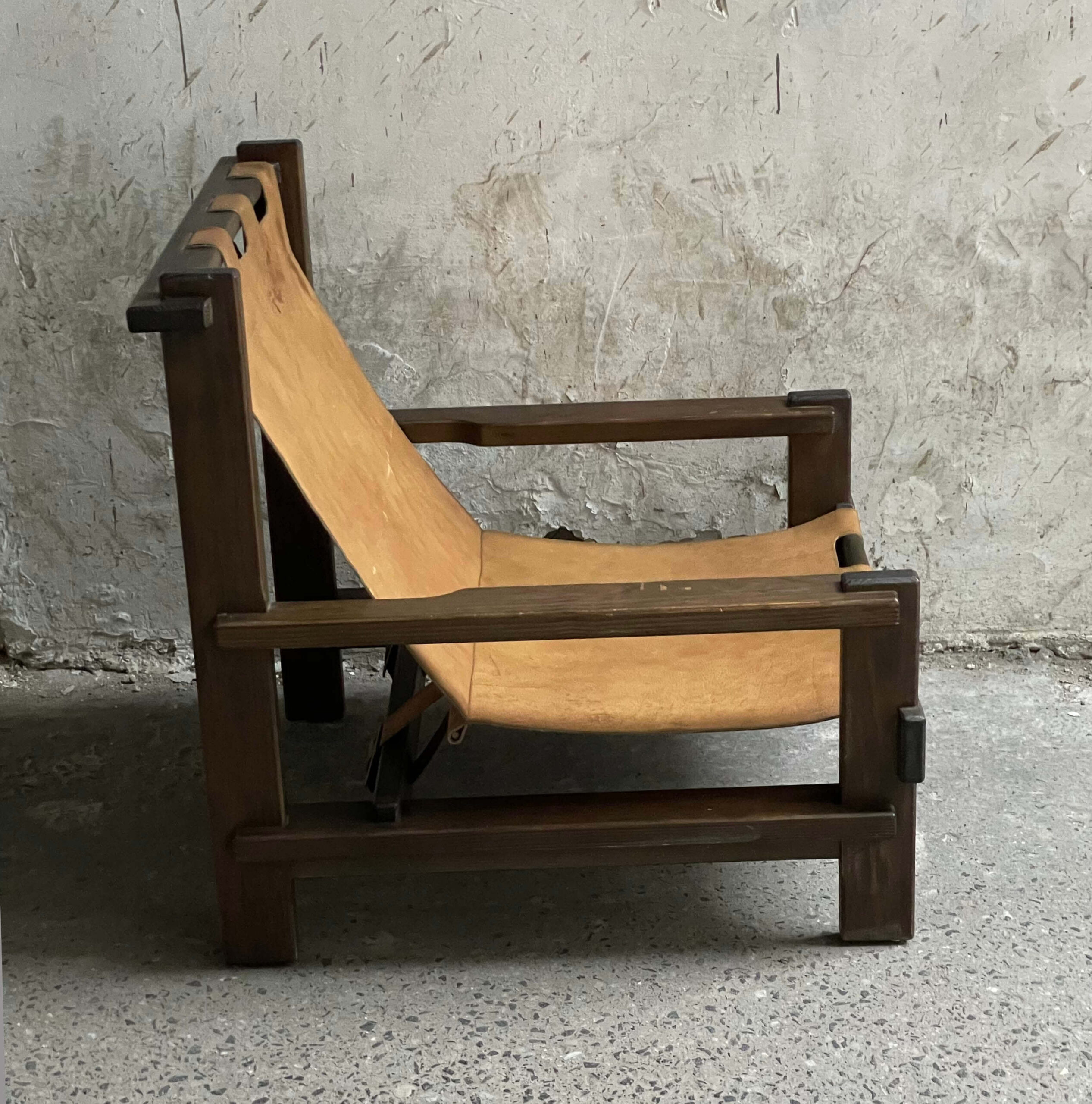 Leather armchair by Carl Straub safari german danish mid century