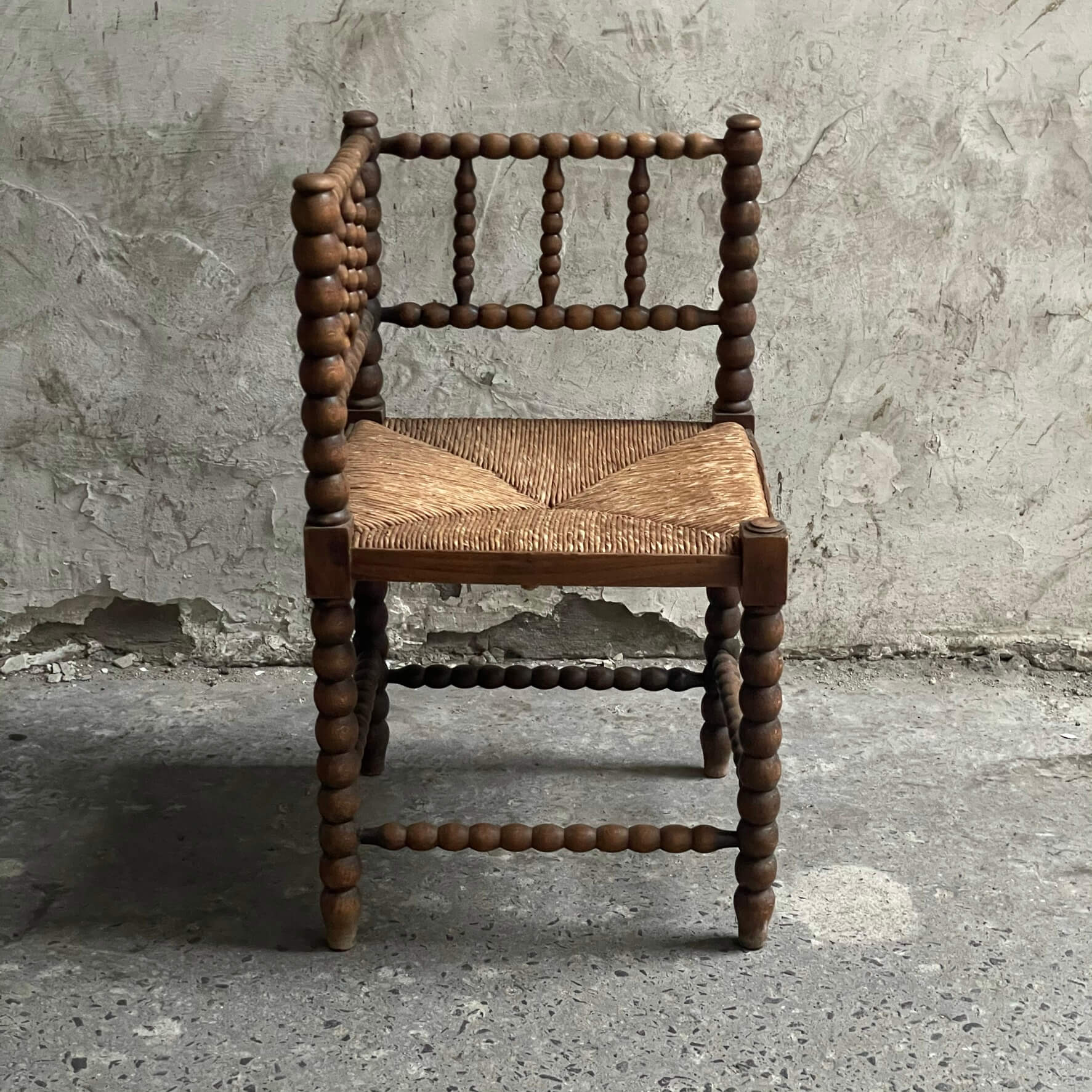 arts and crafts vintage bobbin chairs rush seat english