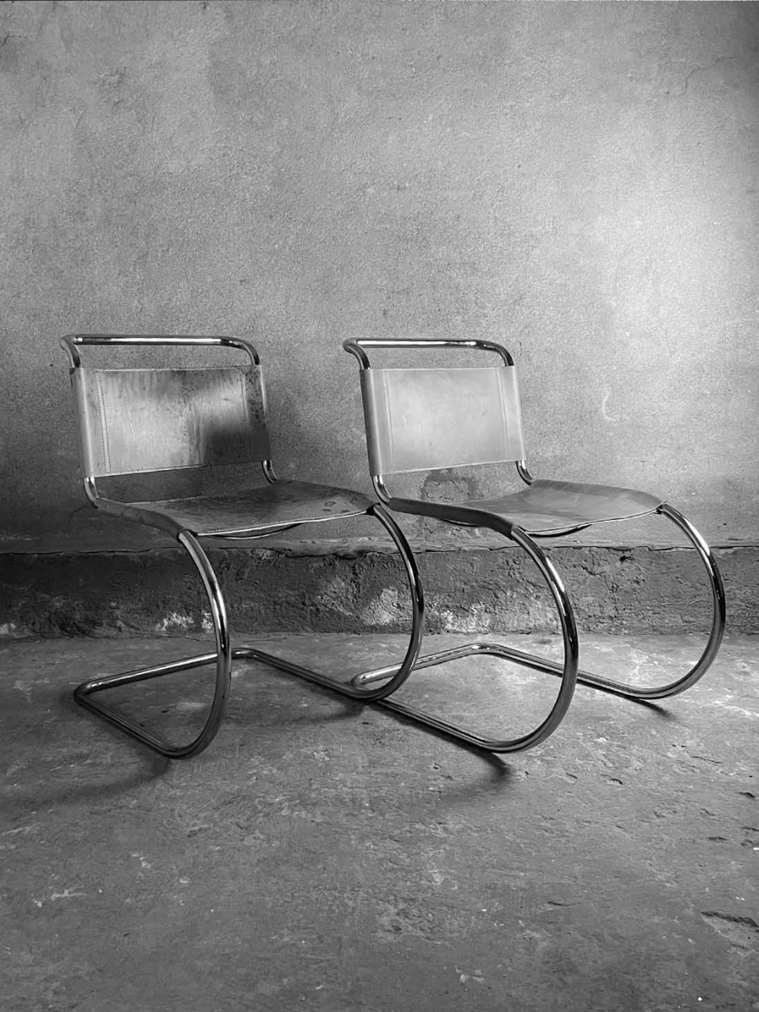 skórzane krzesła MR 10, Mies van der Rohe,