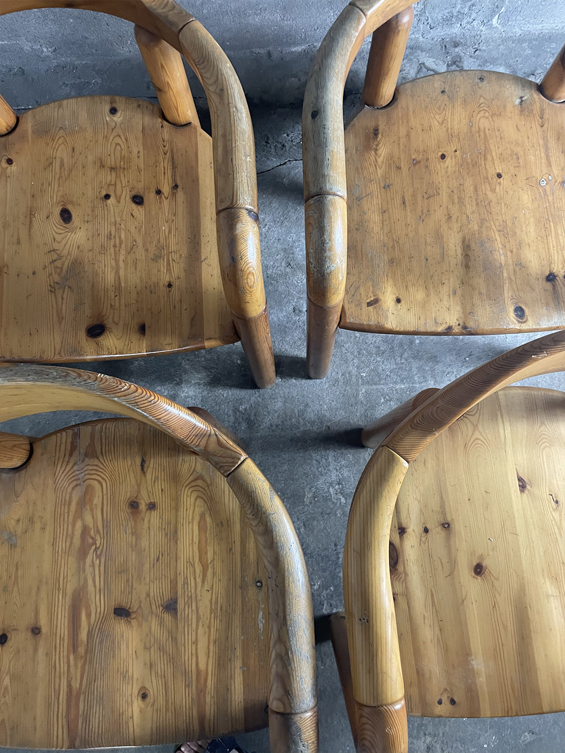 rainer daumiller sosnowe krzesła krzeslarz brutalistyczne vintage uszkodzenia