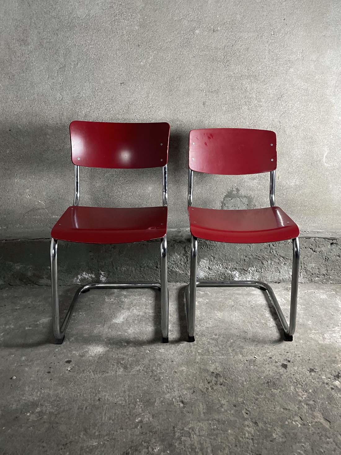 thonet s 43 mart stam czerwone vintage bauhaus krzesła sklejka