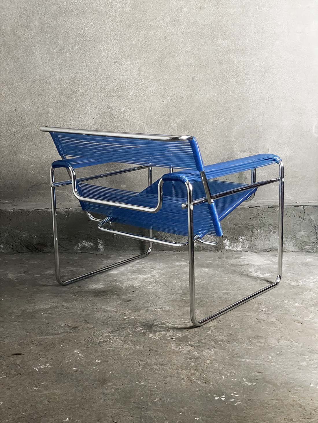 Wasilly breuer fotel spaghetti italian krzeslarz niebieski vintage