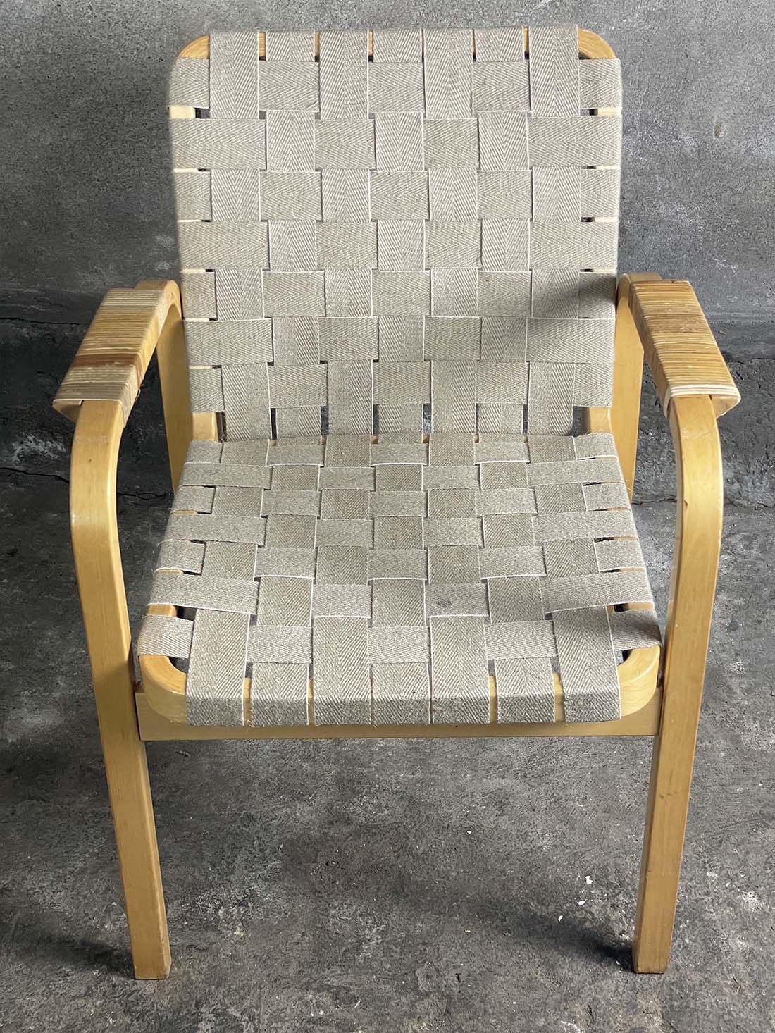 lniane krzesło nr. 45, Artek, proj. Alvar Aalto, Finlandia, siedzisko