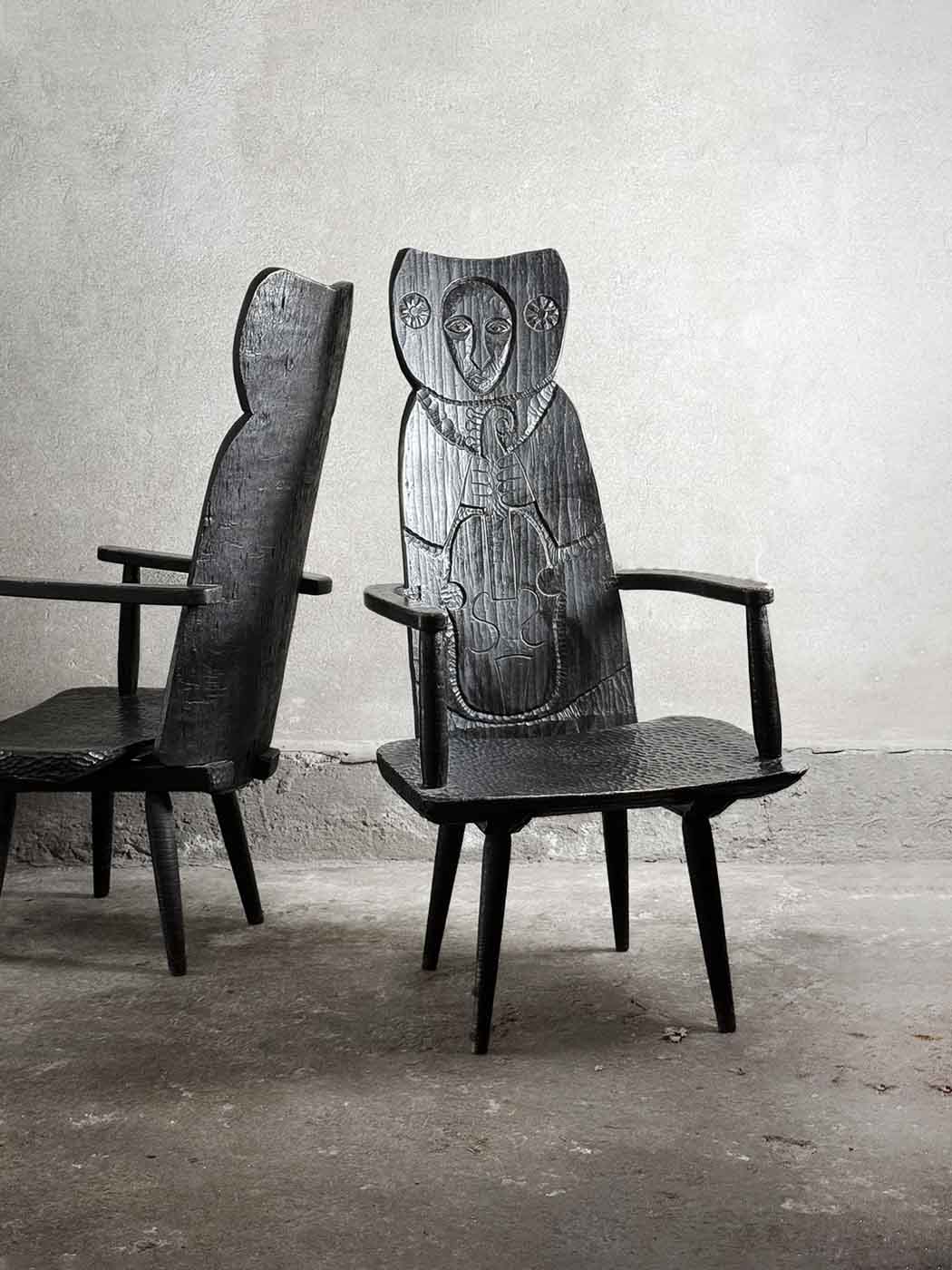 rzeźbiony, zakopiański fotel vintage krzeslarz dwie sztuki 8
