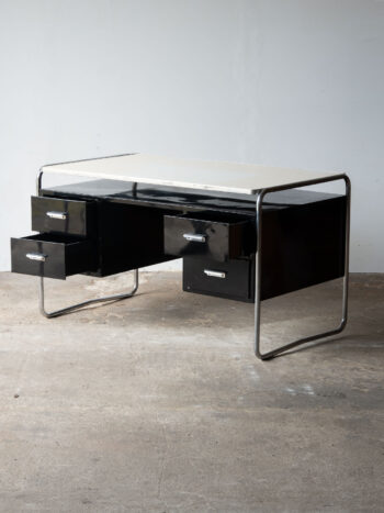 Modernistyczne biurko RA4 produkcji Mauser Werke Waldeck z chromowanej stali i lakierowanego metalu, Niemcy lata 50.